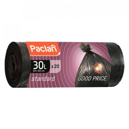 Мешки для мусора на 30 литров Paclan Standart черные (7.3 мкм, в рулоне 20 штук, 45x55 см)