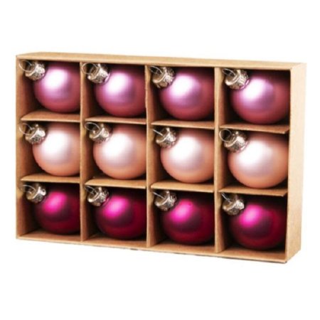 Набор елочных шаров стекло розовый (диаметр 3 см, 12 штук в упаковке)