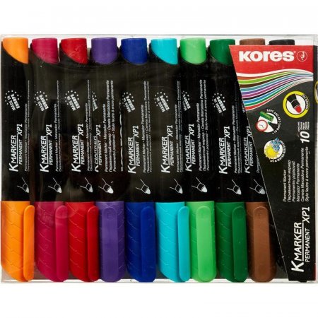 Набор маркеров перманентных Kores 10 цветов (толщина линии 3-5 мм)