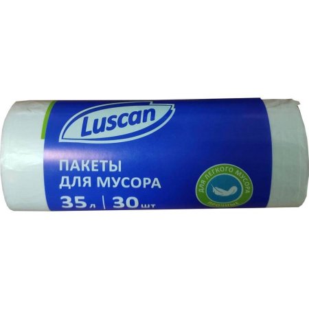 Мешки для мусора на 35 л Luscan белые (ПНД, 6 мкм, в рулоне 30 штук,  48х55 см)