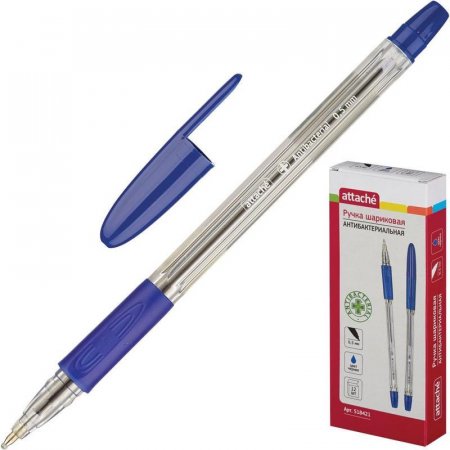 Ручка шариковая Attache Antibacterial А03 синяя (толщина линии 0.5 мм)