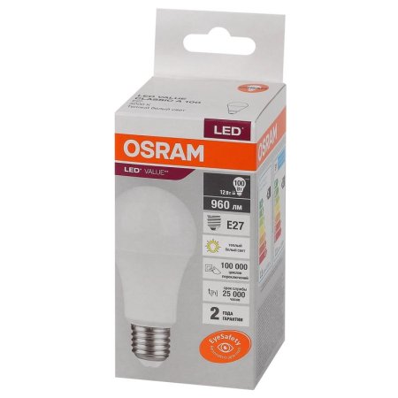 Лампа светодиодная Osram LED Value A груша 12Вт E27 3000K 960Лм 220В  4058075578975