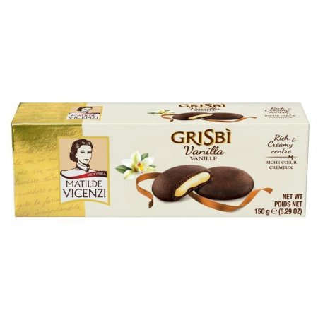 Печенье сахарное Grisbi с темным шоколадом с начинкой со вкусом ванили  150 г