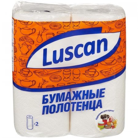 Полотенца бумажные Luscan с тиснением двухслойные (2 рулона по 12.5 метра)
