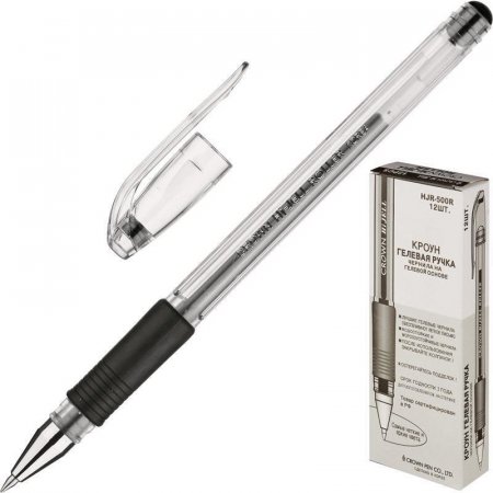 Ручка гелевая Crown HJR-500R черная (толщина линии 0,5 мм)