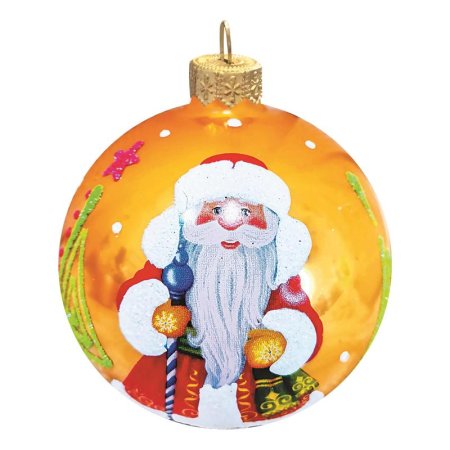 Новогодний шар Дедушка Мороз стекло разноцветный (диаметр 8 см)