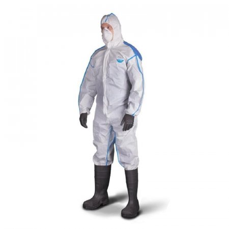 Комбинезон одноразовый с капюшоном белый/синий Lakeland MicroMAX NS CoolSuit (размер 58-62, XXL, EMNC428)