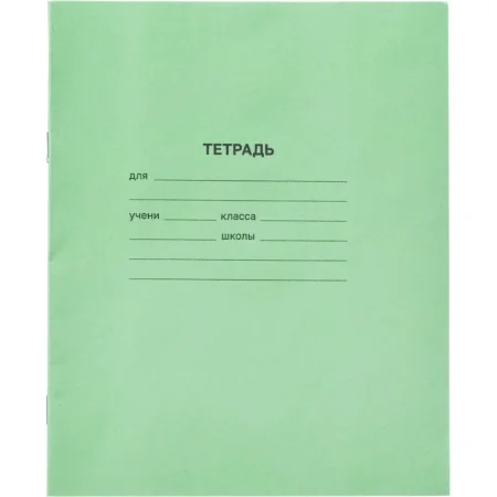 Тетрадь школьная зеленая А5 12 листов в крупную клетку (20 штук в  упаковке)