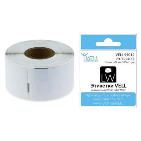 Картридж Vell VL-D-99012/S0722400 для принтера этикеток (36 мм x 89 мм,  цвет ленты белый, шрифт черный)