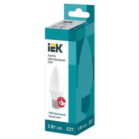 Лампа светодиодная IEK ECO А 5Вт E27 4000К 450Лм 230В  LLE-C35-5-230-40-E27
