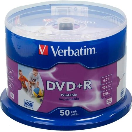 Диск DVD+R Verbatim 4.7 ГБ 16x cake box 43512 (50 штук в упаковке)