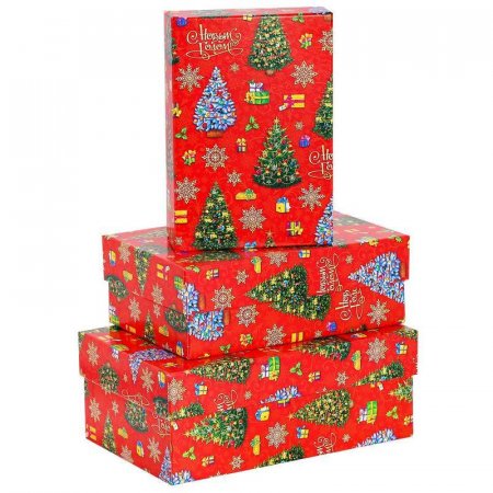 Набор подарочных коробок Miland  Новогодние елочки 19х12х7.5-15х10х5 см  (3 штуки)