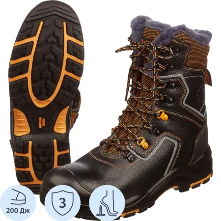 Ботинки высокие рабочие зимние Perfect Protection ПУ-нитрил из  натуральной кожи с композитным подноском черные (размер 36)