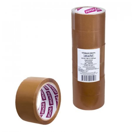Клейкая лента упаковочная Attache 48 мм x 60 м 40 мкм коричневая (6 штук в упаковке)