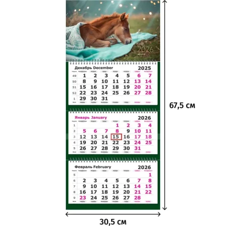 Календарь настенный 3-х блочный 2026 Жеребёнок 30.5x67.5 см