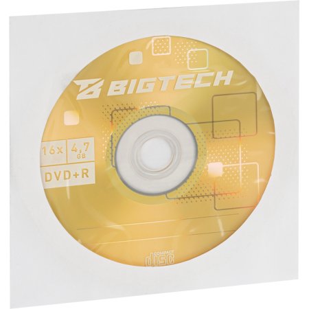 Диск DVD+R BigTech 4.7 ГБ 16x конверт YDVDRB010