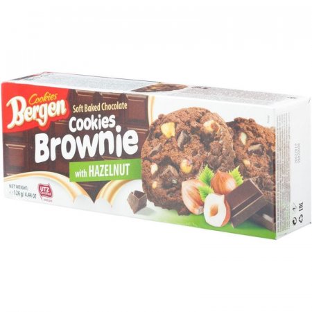 Печенье песочное Bergen Брауни с кусочками шоколада и лесным орехом 126 г