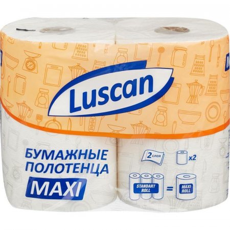 Полотенца бумажные Luscan Maxi 2-слойные белые 2 рулона по 35 метров