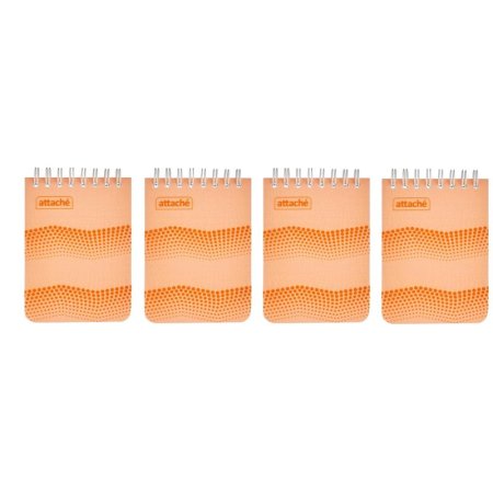 Набор Attache Waves 4 блокнота A7 50 листов оранжевые в клетку на  спирали (76x117 мм)