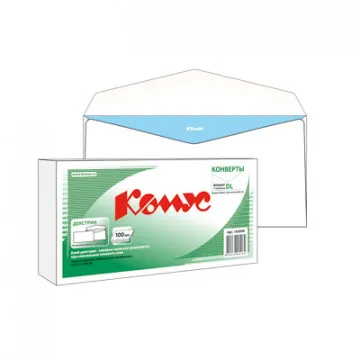 Конверт Комус E65 80 г/кв.м белый декстрин с внутренней запечаткой (100  штук в упаковке)
