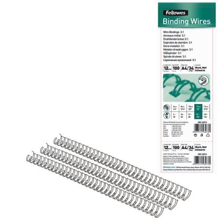 Пружины для переплета металлические Fellowes 12 мм, черный, 100шт/уп  (для сшивания 100 листов)