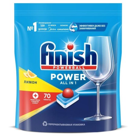 Таблетки для посудомоечных машин Finish Power лимон (70 штук в упаковке)