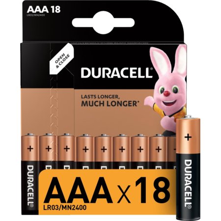 Батарейки Duracell Basic мизинчиковые ААA LR03 (18 штук в упаковке)
