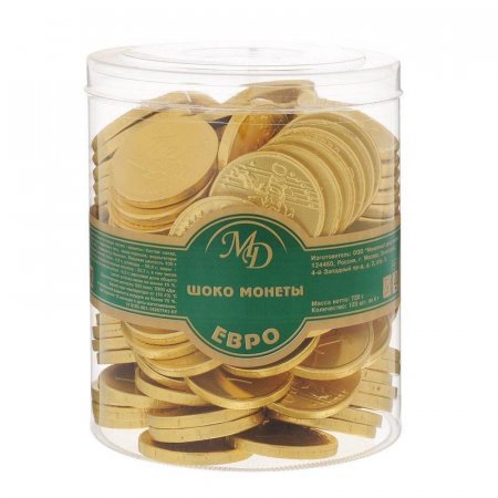 Шоколад порционный Монеты в банке Евро (120 штук по 6 г)