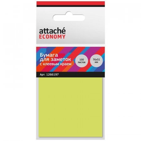 Стикеры Attache Economy 76x51 мм неоновый желтый (1 блок, 100 листов)