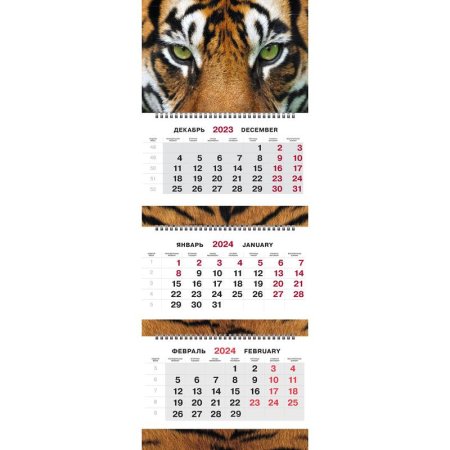Календарь настенный 3-х блочный 2024 год Трио Взгляд тигра (29.5x71 см)