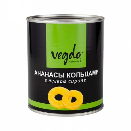 Ананасы Vegda product кольцами в легком сиропе 580 мл