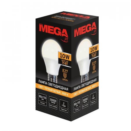 Лампа светодиодная Mega 10 Вт E27 3000 K грушевидная теплый белый свет