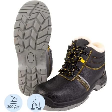 Ботинки рабочие зимние LINE Лайн ПУ/ТПУ из искусственной кожи с  металлическим подноском черные (размер 39)