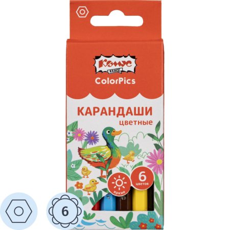 Карандаши цветные Комус Класс ColorPics 6 карандашей 6 цветов  шестигранные (укороченные)