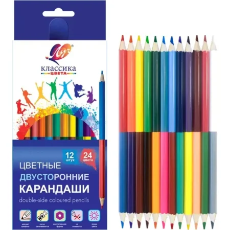 Карандаши цветные Луч Классика 12 карандашей 24 цвета шестигранные  (двусторонние) Карандаши цветные Луч Классика 12 карандашей 24 цвета шестигранные  (двусторонние)