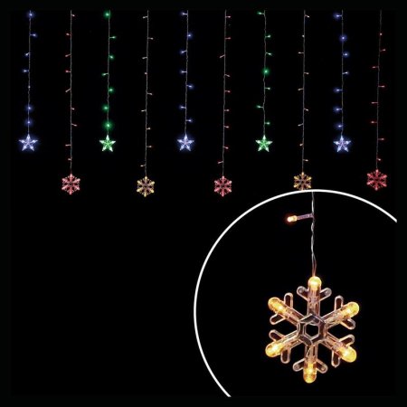 Гирлянда светодиодная Бахрома звезды и снежинки разноцветный свет 150  светодиодов (1.5x0.9 м)