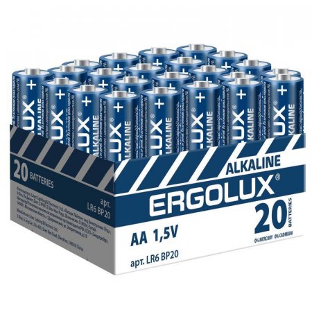 Батарейки Ergolux Alkaline пальчиковые АА LR6 (20 штук в упаковке)