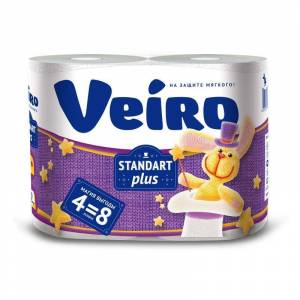 Бумага туалетная Veiro Standart Plus 2-слойная белая (4 рулона в упаковке)