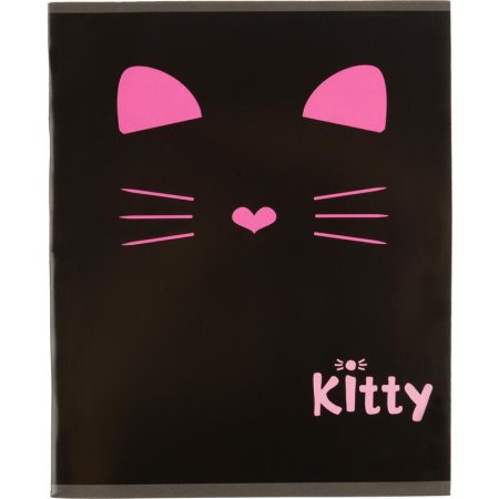 Тетрадь общая Kitty А5 48 листов в клетку на скрепке обложка черная  ВД-лак