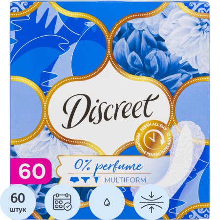 Прокладки женские ежедневные Discreet 0% Perfume Multiform (60 штук в  упаковке) Прокладки женские ежедневные Discreet 0% Perfume Multiform (60 штук в  упаковке)