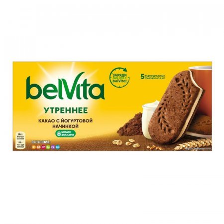 Печенье песочное Юбилейное BelVita Утреннее сэндвич с какао 253 г