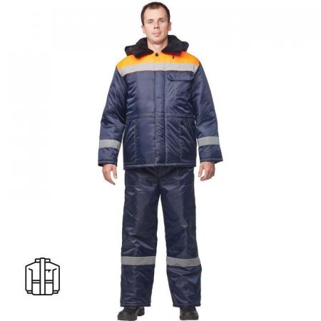Куртка рабочая зимняя мужская з32-КУ с СОП синяя/оранжевая из ткани  оксфорд (размер 68-70, рост 170-176)