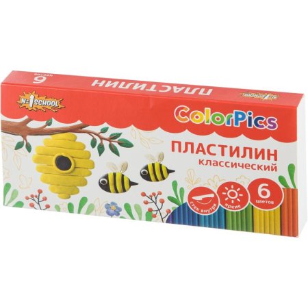 Пластилин классический №1 School ColorPics 6 цветов 120 г со стеком