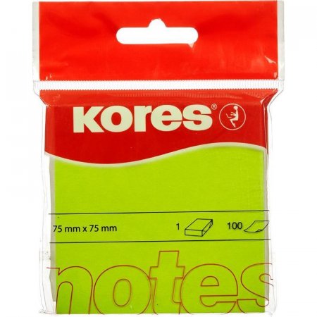 Стикеры клейкие Kores 75x75 мм зеленые неоновые 100 листов
