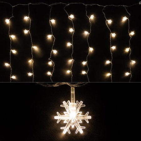 Гирлянда светодиодная Занавес со снежинками и звездами бахрома белый  свет 150 светодиодов (1.2x1 м)