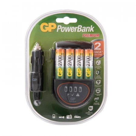 Зарядное устройство GP PB50GS270CA для 4-х аккумуляторов АА/ААА (в комплекте 4 аккумулятора АА емкостью 270 mAh)