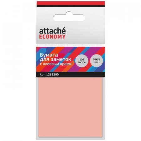 Стикеры Attache Economy 76x51 мм неоновый розовый (1 блок, 100 листов)