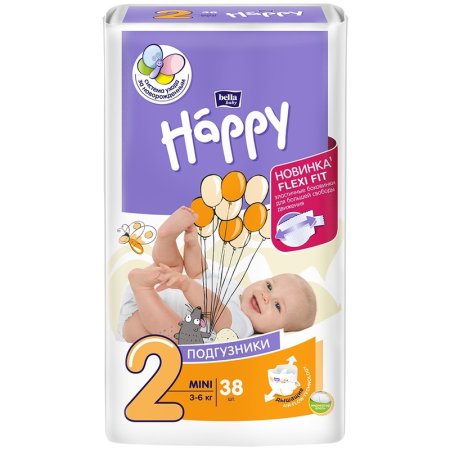 Подгузники Bella Baby Happy размер 2 (S) 3-6 кг (38 штук в упаковке)