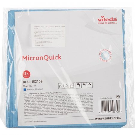 Салфетка хозяйственная Vileda Professional MicronQuick 40х38 см 5 штук в упаковке (артикул производителя 152109)