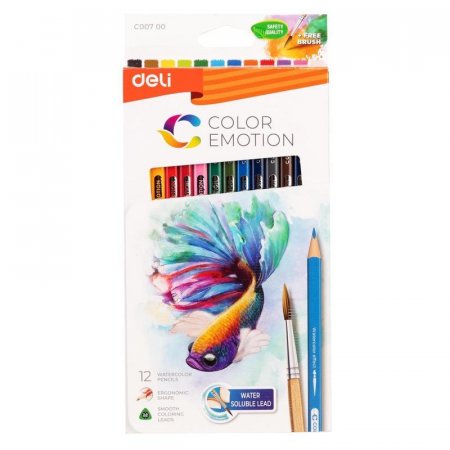 Карандаши цветные акварельные Deli Color Emotion липа трехгранные 12  цветов